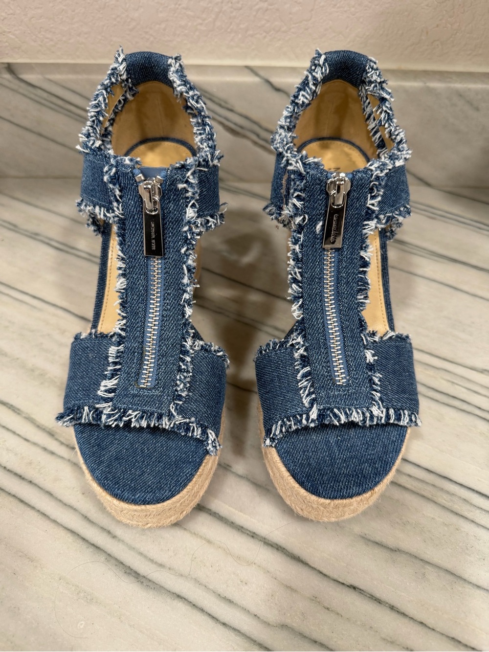 Michael Kors denim heeled wedges 8
